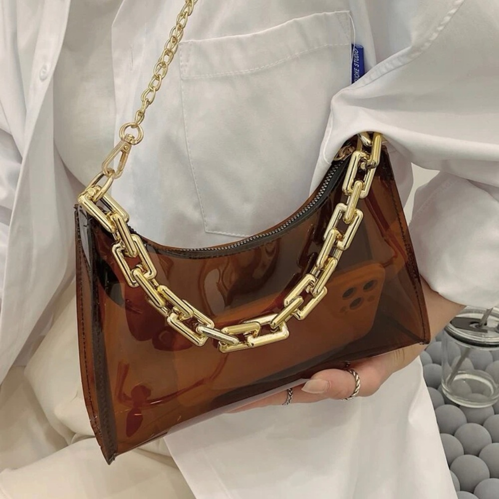 Clear Satchel Purse with Cuban Chain Link